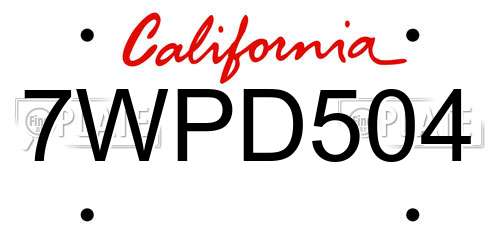 7WPD504 California License Plate