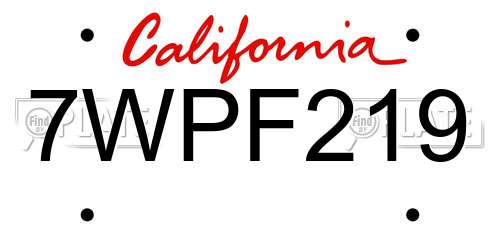 7WPF219 California License Plate