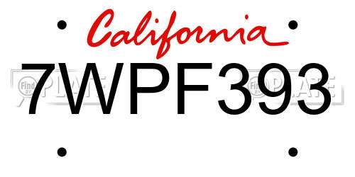 7WPF393 California License Plate