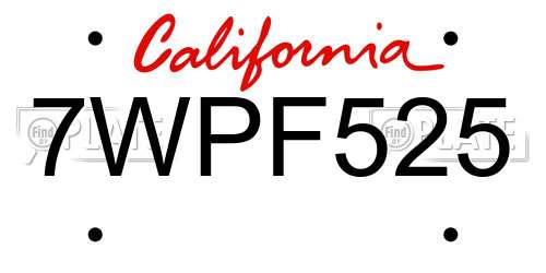 7WPF525 California License Plate
