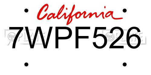 7WPF526 California License Plate