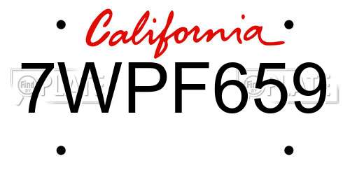 7WPF659 California License Plate