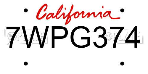 7WPG374 California License Plate