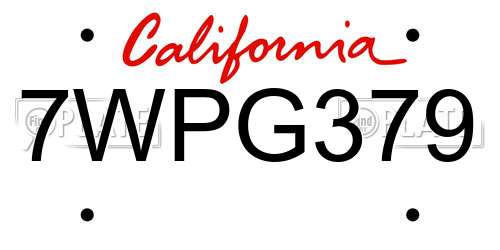 7WPG379 California License Plate