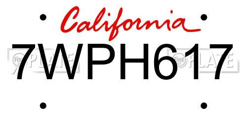 7WPH617 California License Plate