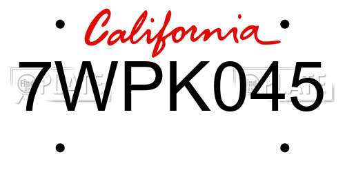 7WPK045 California License Plate
