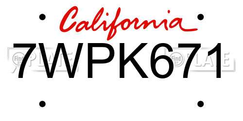 7WPK671 California License Plate