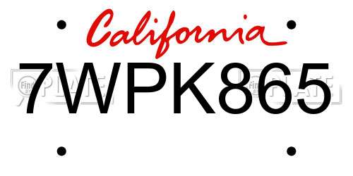 7WPK865 California License Plate