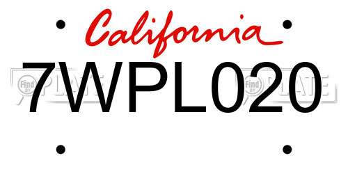 7WPL020 California License Plate