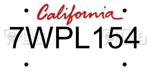 7WPL154 California License Plate