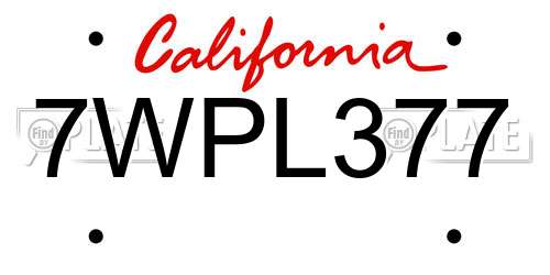 7WPL377 California License Plate