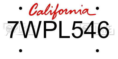 7WPL546 California License Plate
