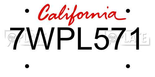 7WPL571 California License Plate