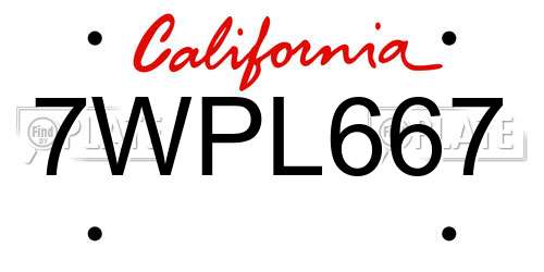 7WPL667 California License Plate