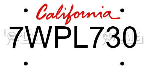 7WPL730 California License Plate