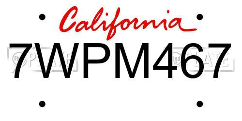7WPM467 California License Plate