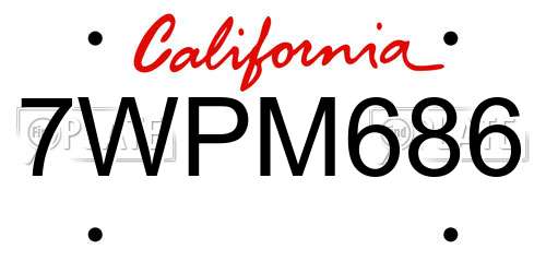 7WPM686 California License Plate