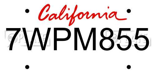 7WPM855 California License Plate