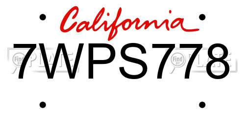 7WPS778 California License Plate