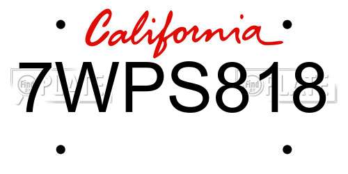 7WPS818 California License Plate