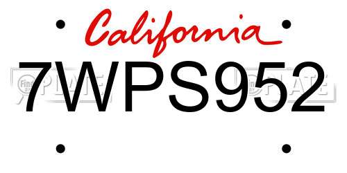 7WPS952 California License Plate