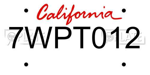 7WPT012 California License Plate