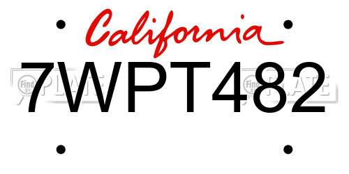 7WPT482 California License Plate