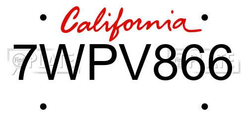 7WPV866 California License Plate