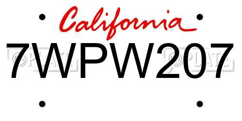 7WPW207 California License Plate