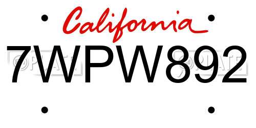 7WPW892 California License Plate