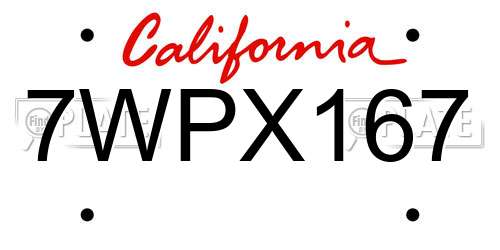 7WPX167 California License Plate
