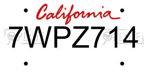 7WPZ714 California License Plate