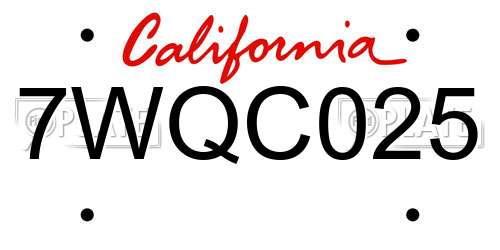 7WQC025 California License Plate