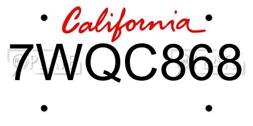 7WQC868 California License Plate