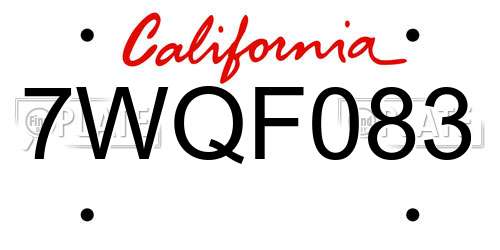 7WQF083 California License Plate