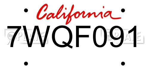 7WQF091 California License Plate