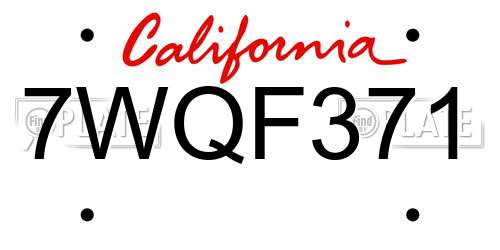 7WQF371 California License Plate