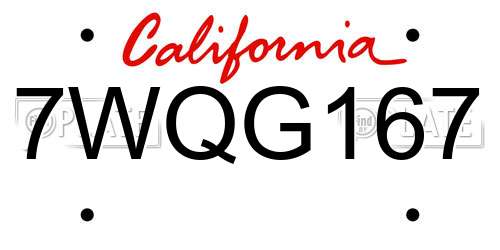 7WQG167 California License Plate