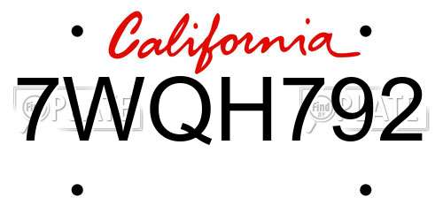 7WQH792 California License Plate