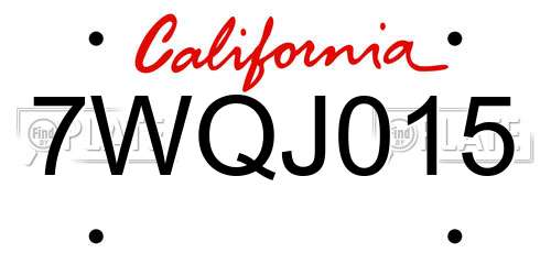 7WQJ015 California License Plate