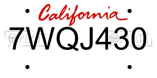 7WQJ430 California License Plate