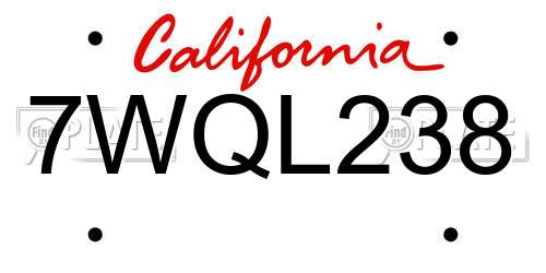 7WQL238 California License Plate