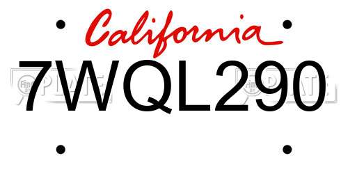 7WQL290 California License Plate