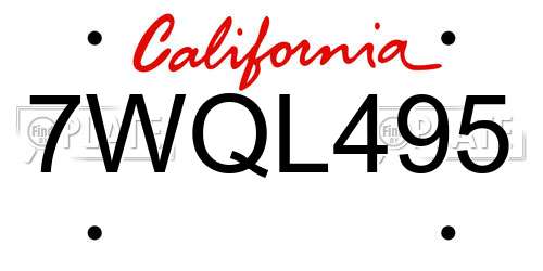 7WQL495 California License Plate