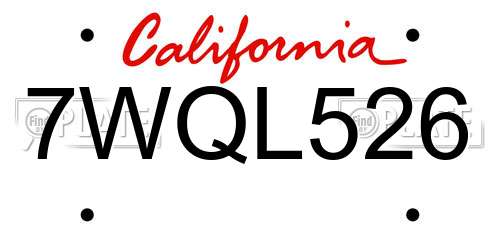 7WQL526 California License Plate