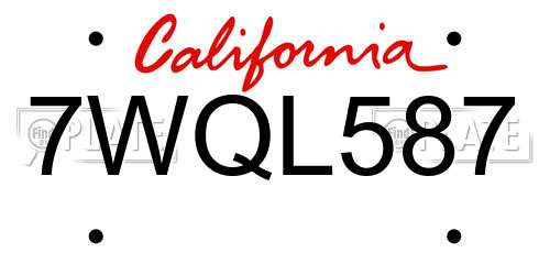 7WQL587 California License Plate