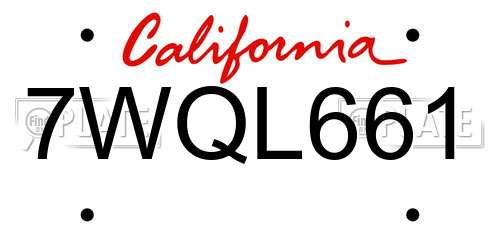 7WQL661 California License Plate