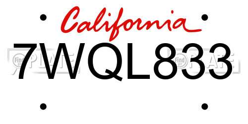 7WQL833 California License Plate