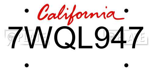 7WQL947 California License Plate
