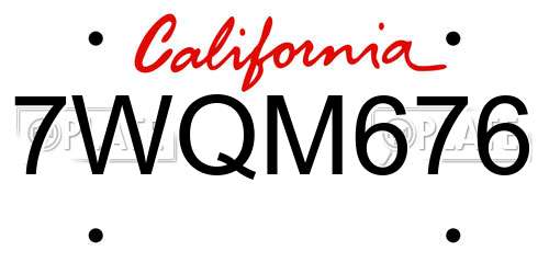 7WQM676 California License Plate